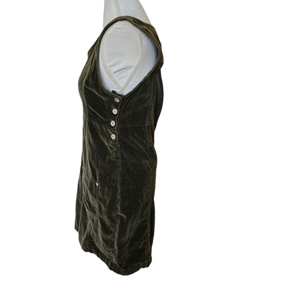 Vintage 90s Womens S/M Pinafore Layering Dress Velvet Dark Green Pockets - Picture 3 of 7